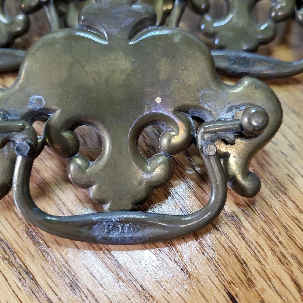 VTG Brass Batwing Drop Bail Drawer Pull Chippendale Style Continental Hardware 9